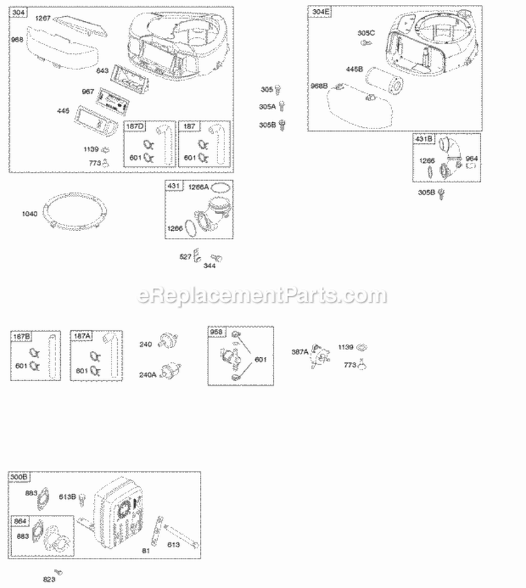 Air Cleaner Blower Housing Exhaust System Fuel Supply Diagram and Parts List for  Briggs and Stratton Engine